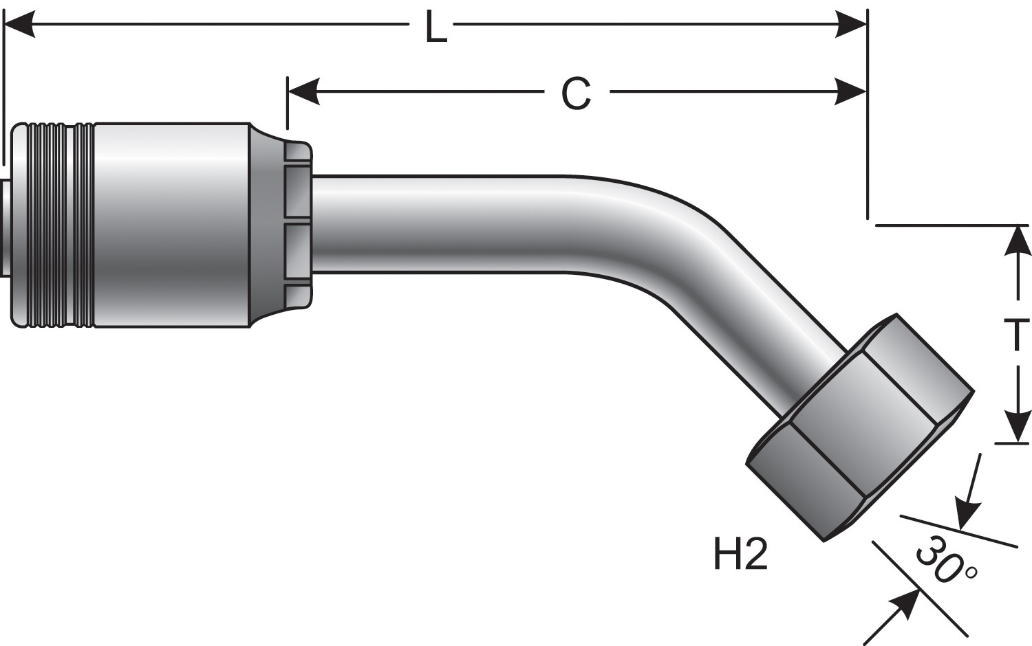 Female British Standard Parallel Pipe O-Ring Swivel - 45 Bent Tube