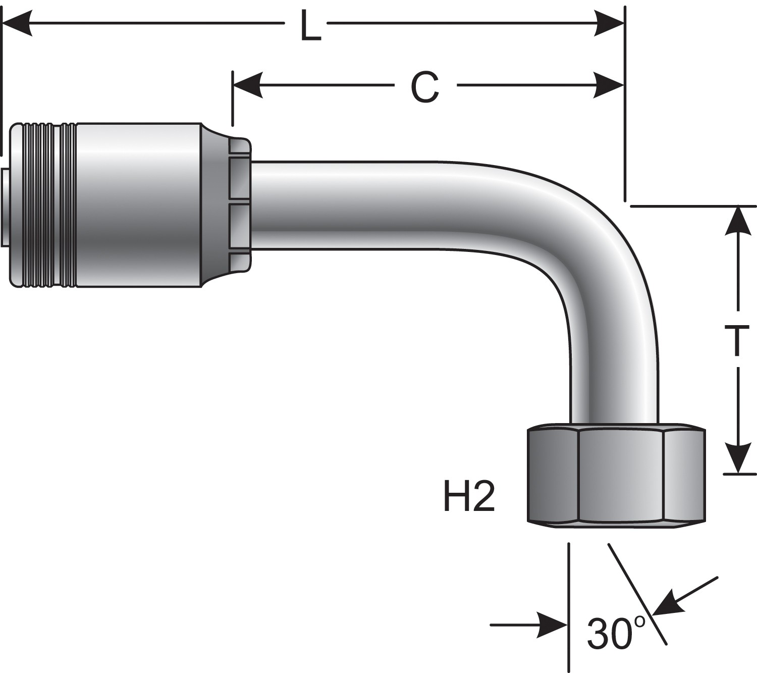 Female British Standard Parallel Pipe O-Ring Swivel - 90 Bent Tube