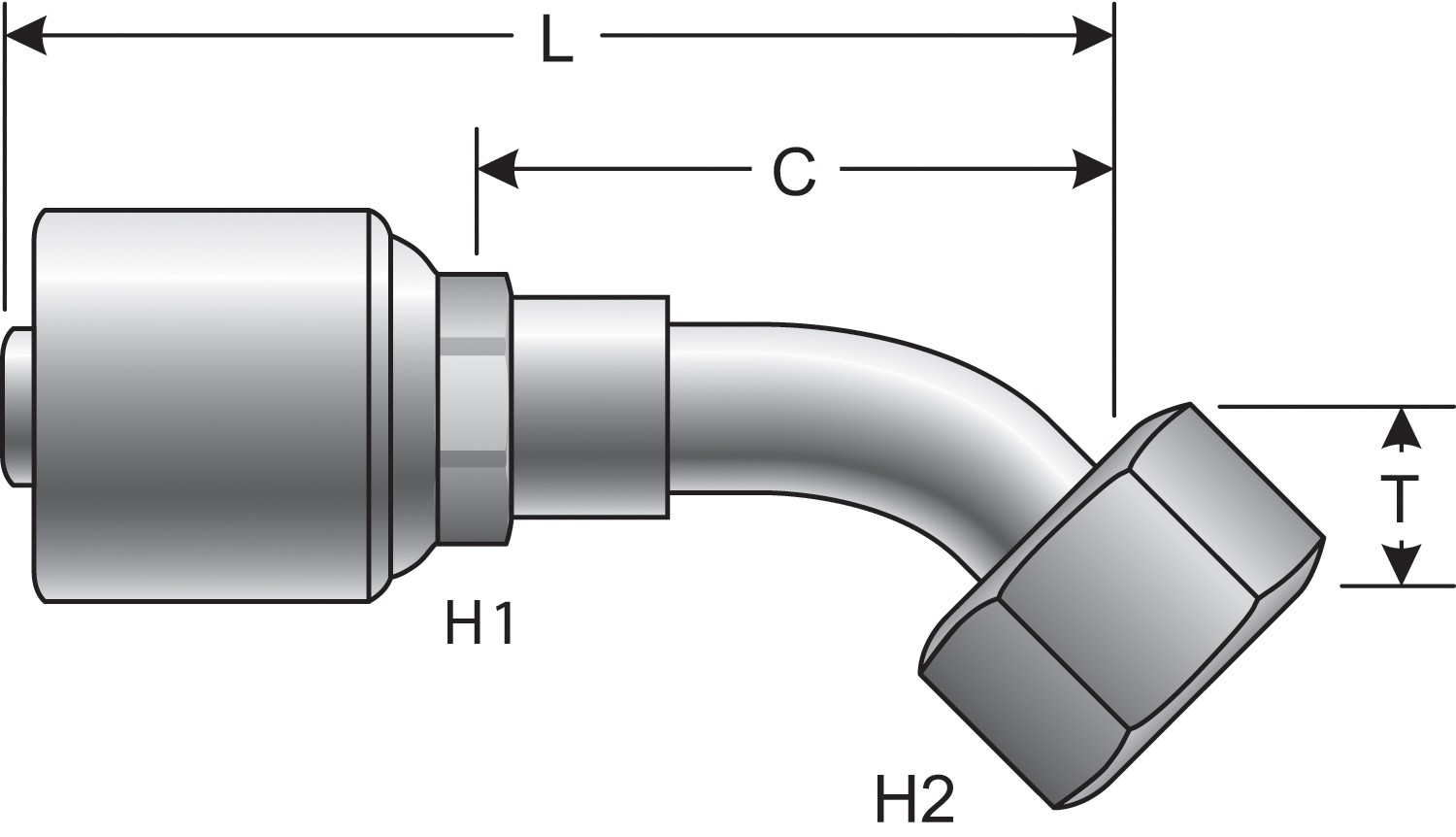 Female Flat-Face O-Ring Swivel - 45 Bent Tube (MegaCrimp)