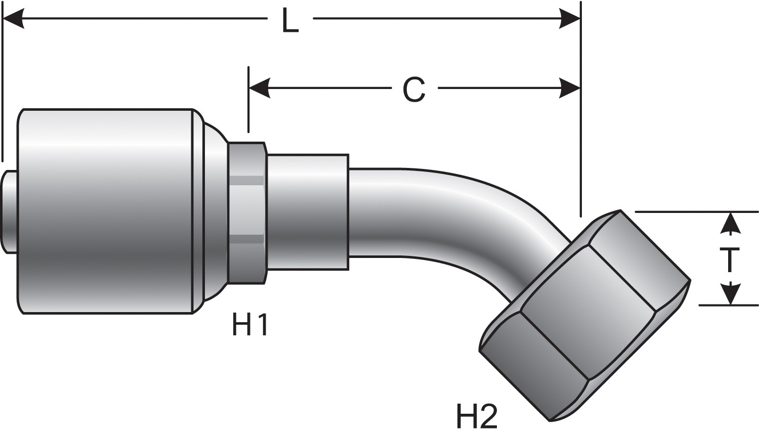 Female Flat-Face O-Ring Swivel - 45 Bent Tube (MegaCrimp)