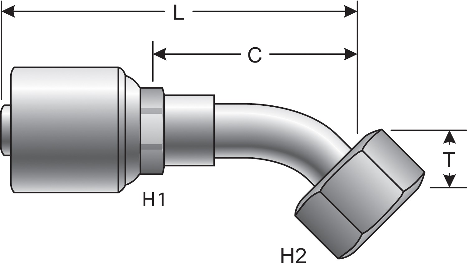 Female Flat-Face O-Ring Swivel - 45 Bent Tube (MegaCrimp)