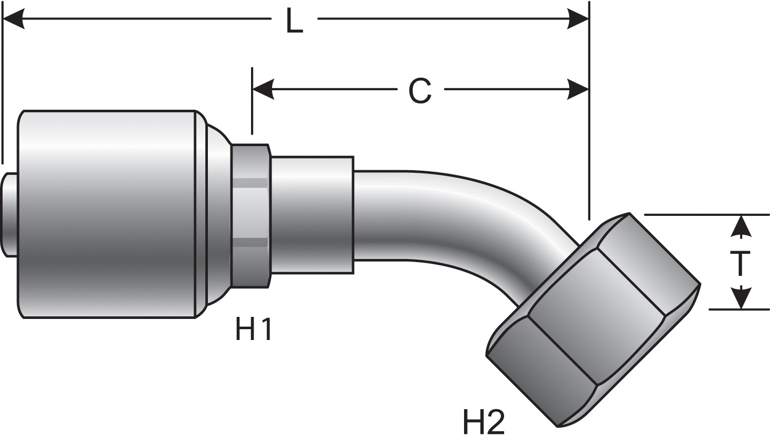 Female Flat-Face O-Ring Swivel - 45 Bent Tube (MegaCrimp)