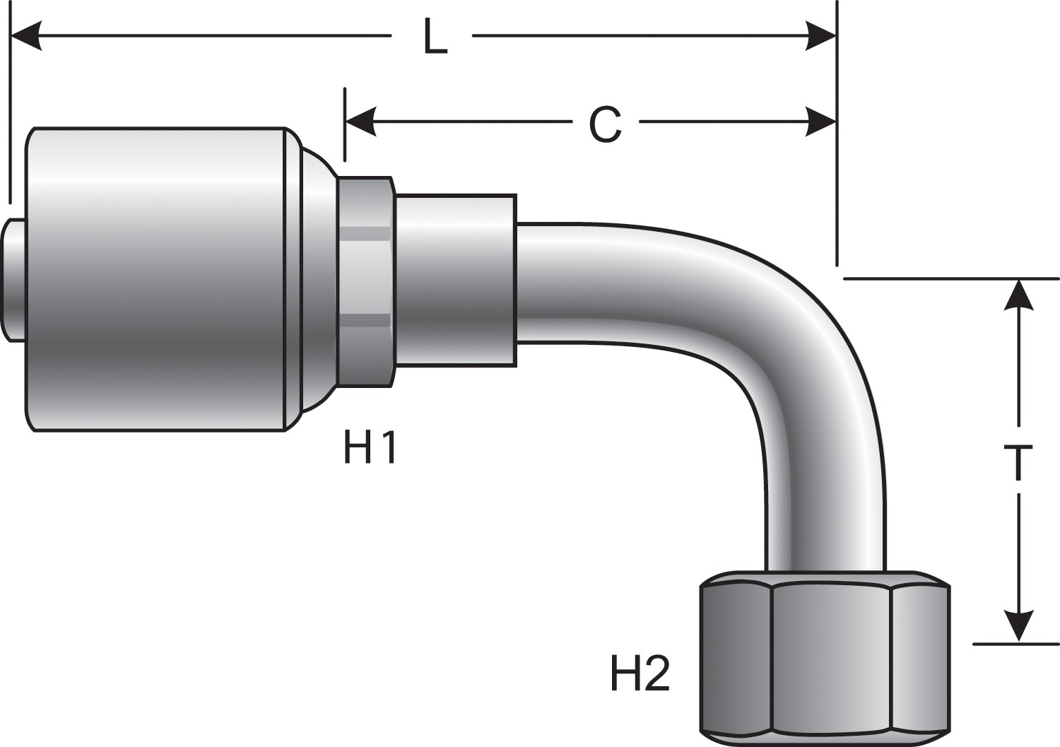 Female Flat-Face O-Ring Swivel - 90 Bent Tube (MegaCrimp)