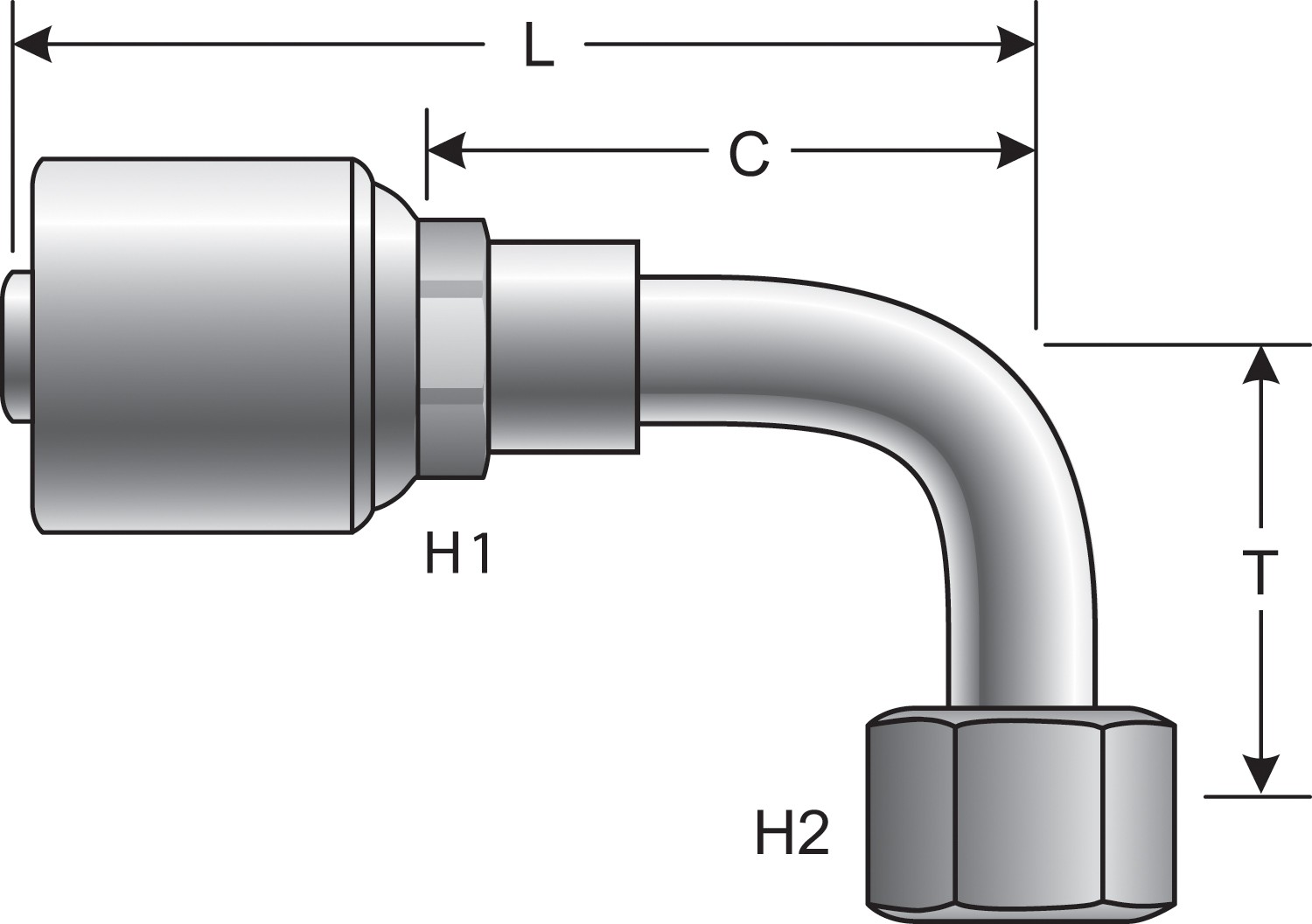 Female Flat-Face O-Ring Swivel - 90 Bent Tube (MegaCrimp)