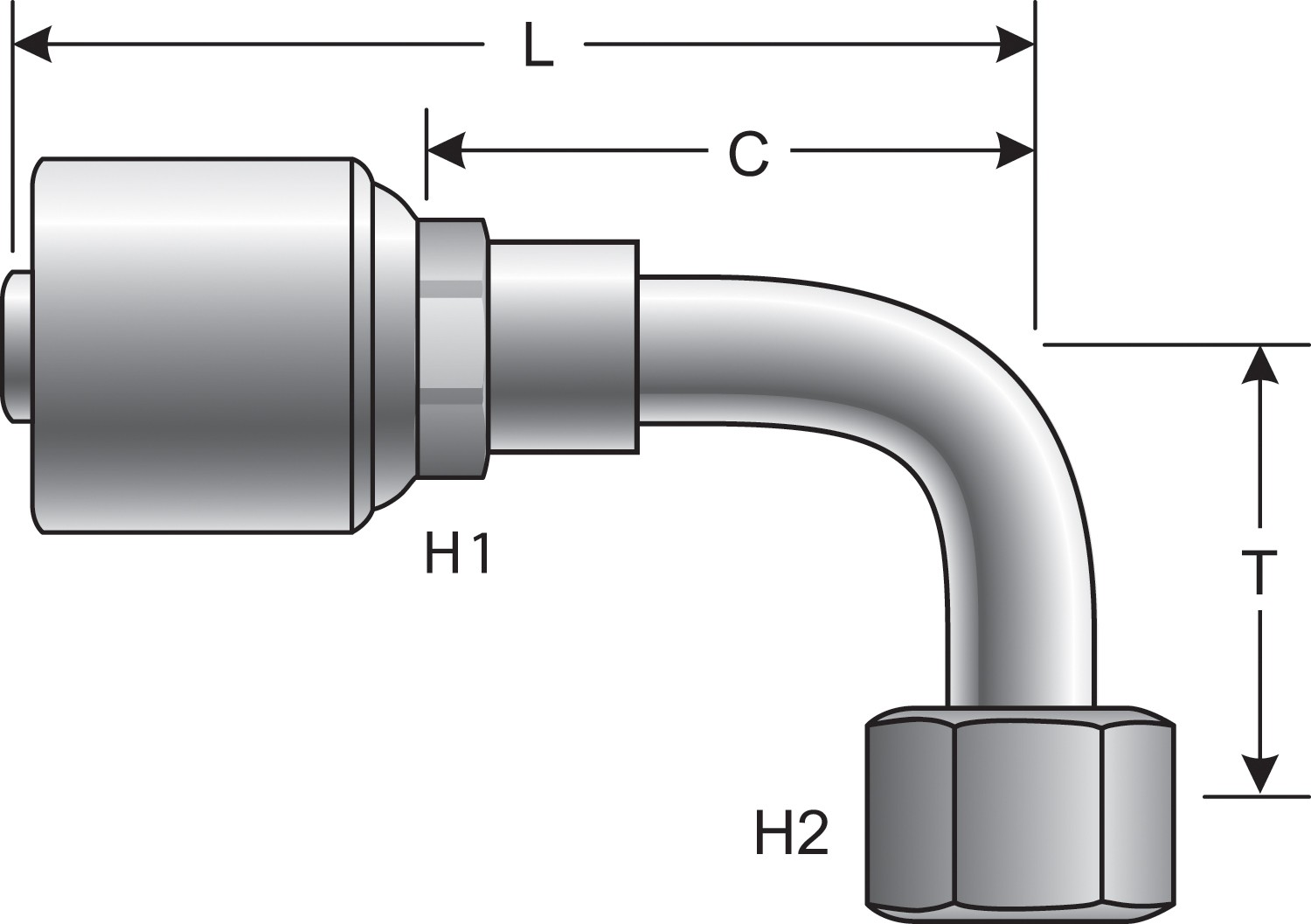 Female Flat-Face O-Ring Swivel - 90 Bent Tube (MegaCrimp)