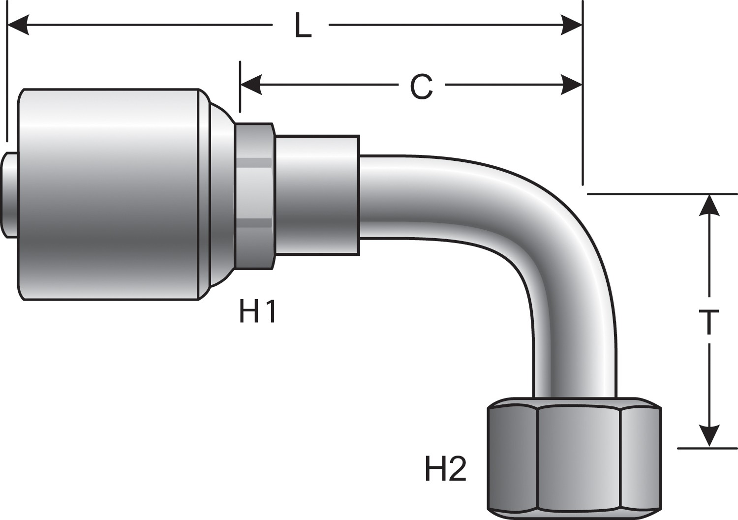 Female Flat-Face O-Ring Swivel - 90 Bent Tube (MegaCrimp)
