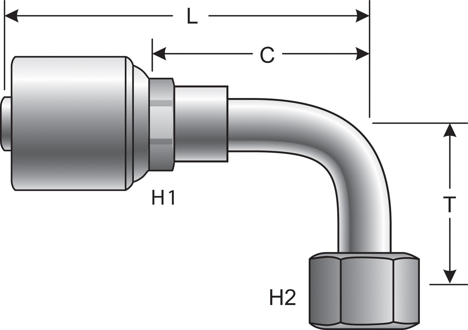 Female Flat-Face O-Ring Swivel - 90 Bent Tube (MegaCrimp)