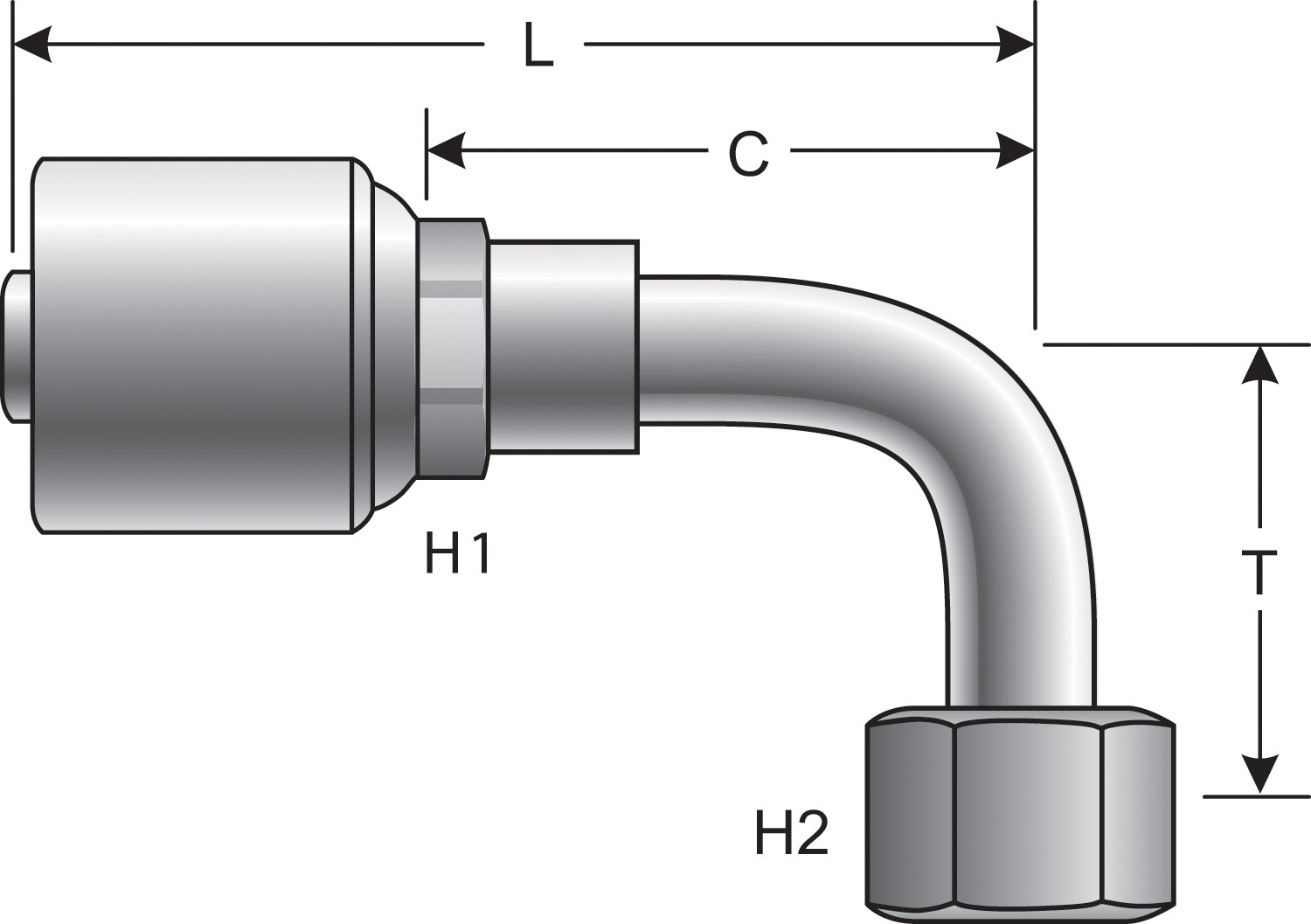 Female Flat-Face O-Ring Swivel - 90 Bent Tube (MegaCrimp)