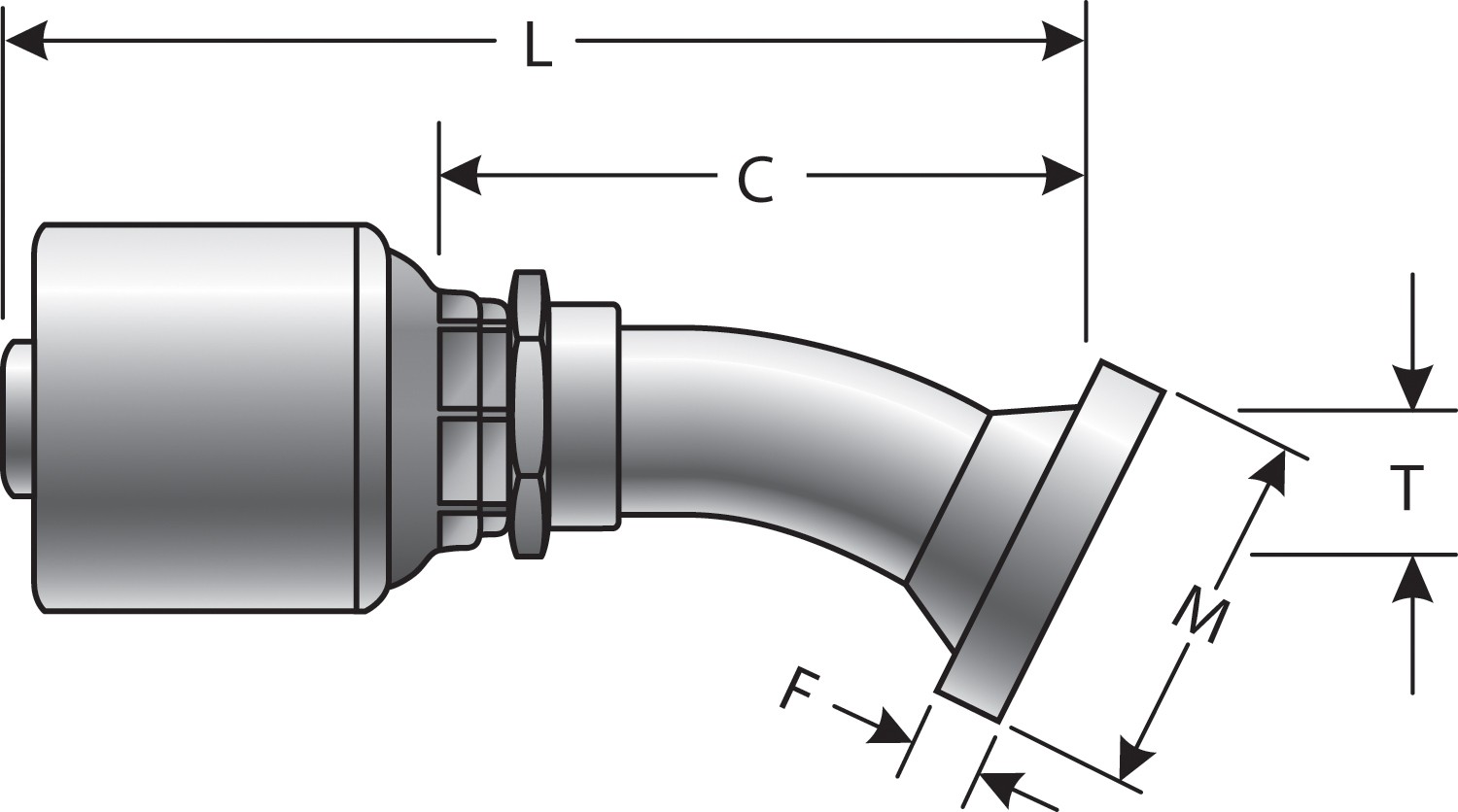Code 61 O-Ring Flange - 30 Bent Tube (MegaCrimp)