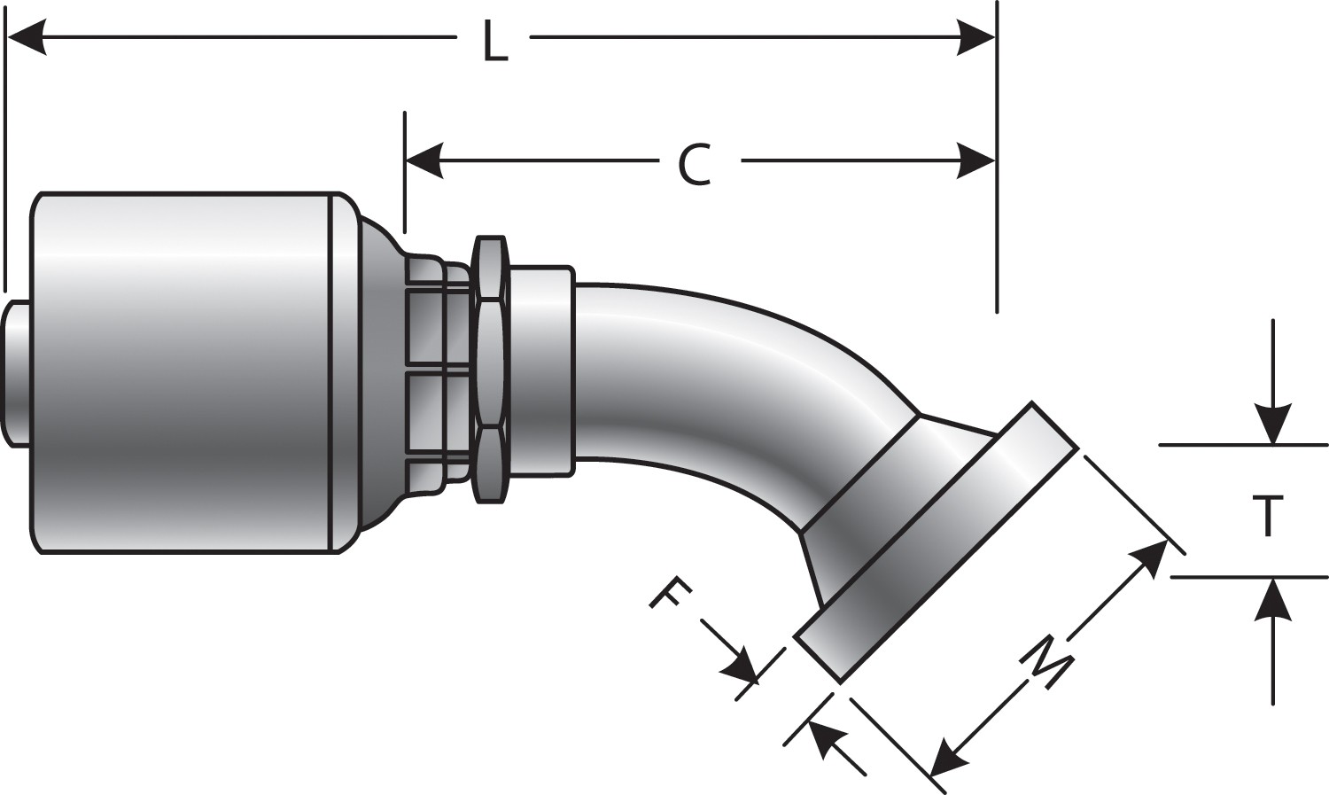 Code 61 O-Ring Flange - 45 Bent Tube (MegaCrimp)
