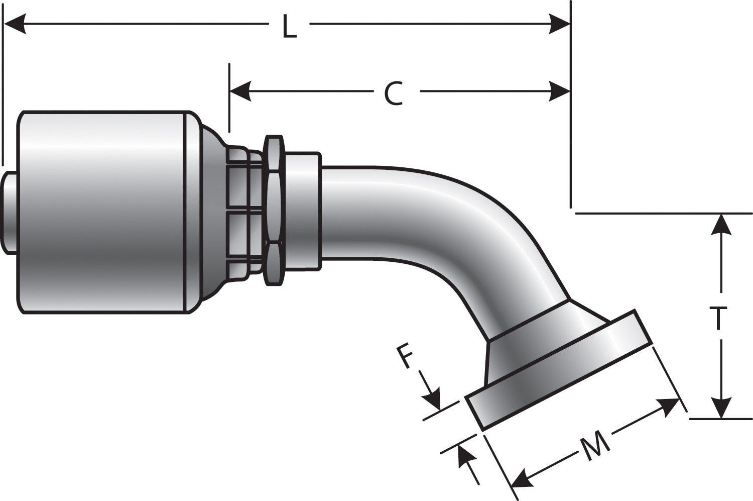 Code 61 O-Ring Flange - 45 Bent Tube (MegaCrimp)