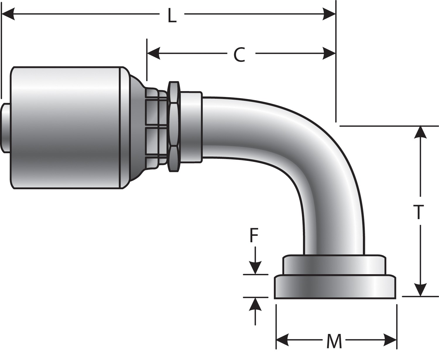 Code 61 O-Ring Flange - 90 Bent Tube (MegaCrimp)