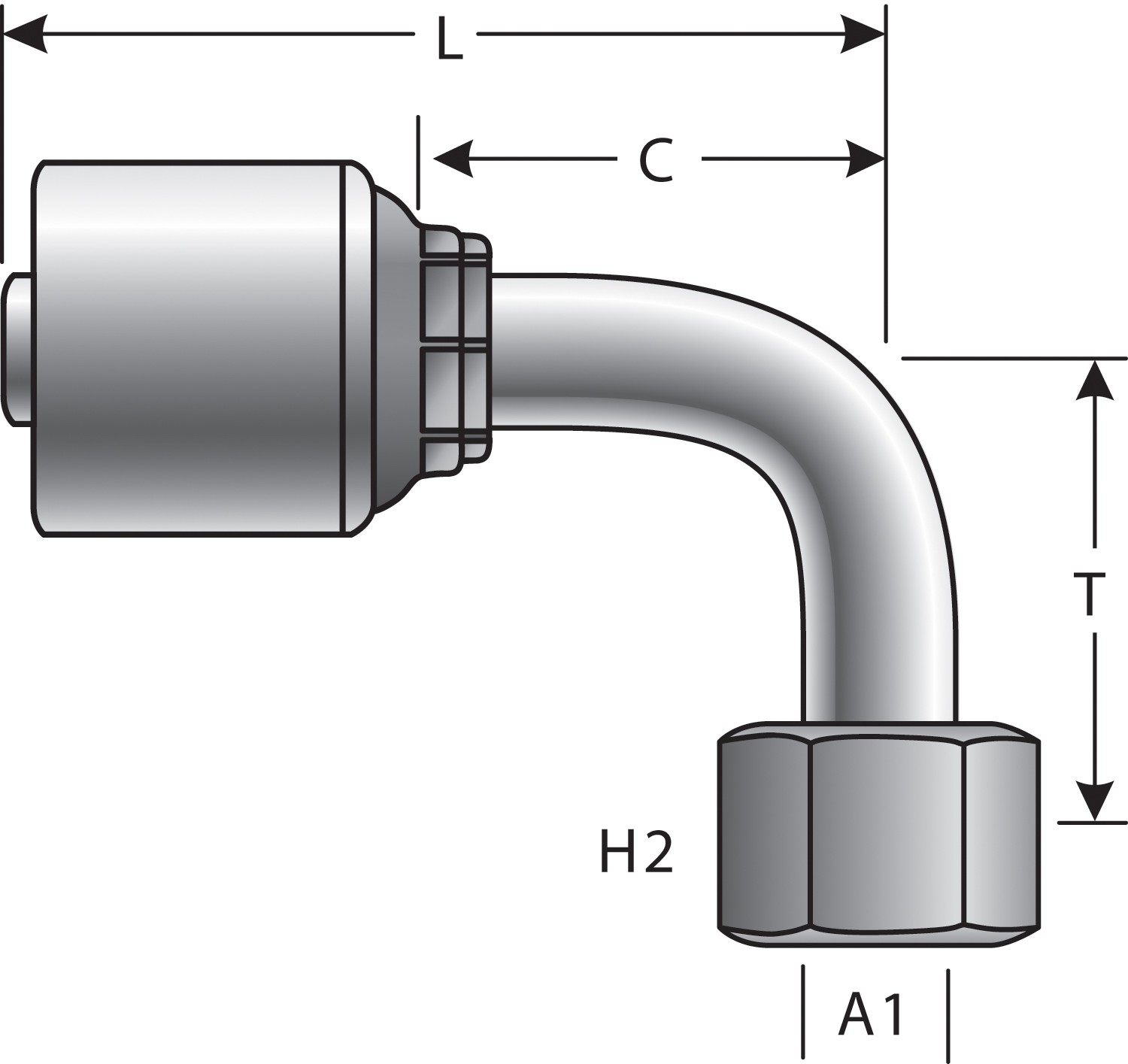 Female DIN 24 Cone Swivel - Heavy Series with O-Ring - 90 Bent Tube (MegaCrimp)