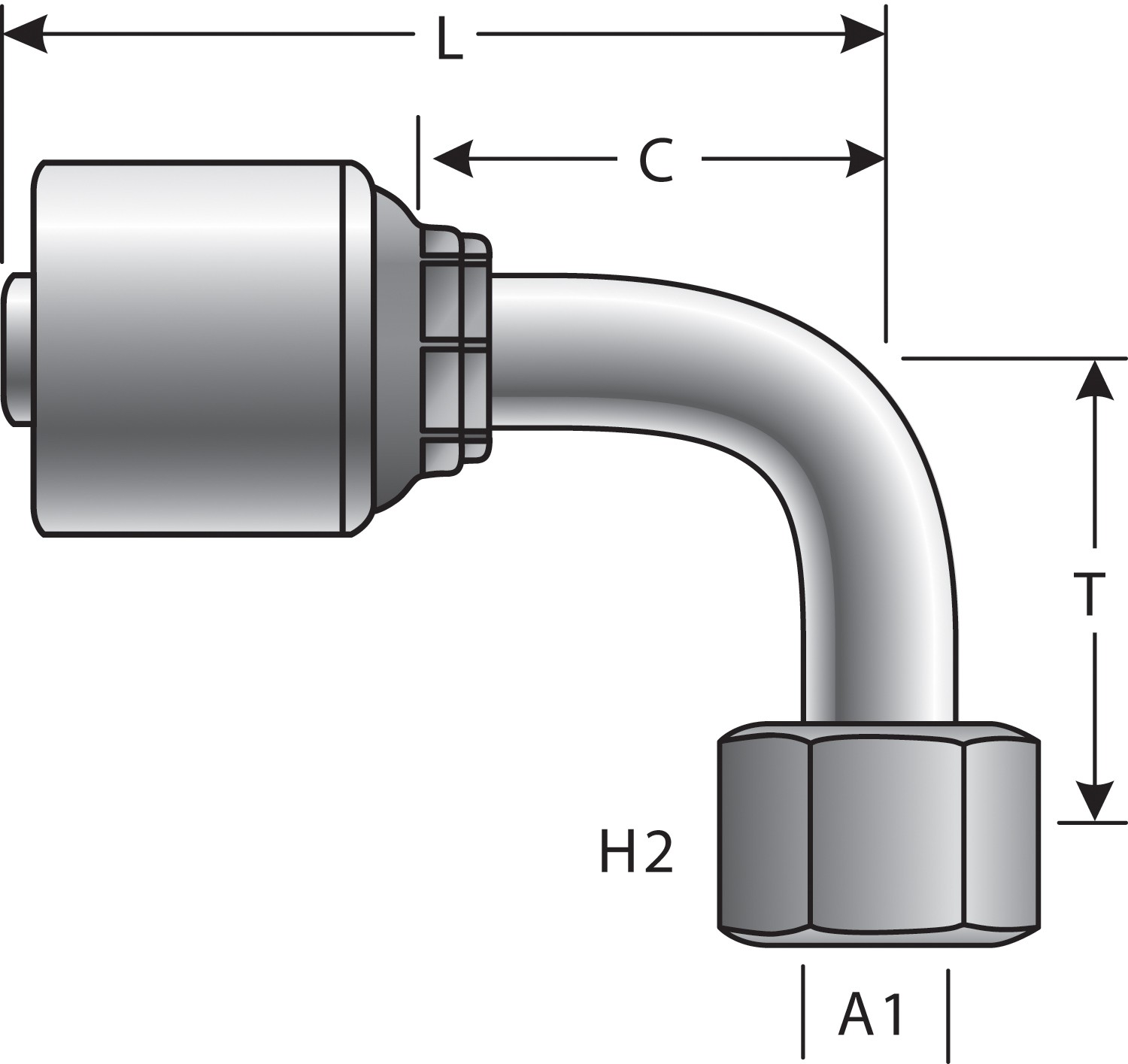 Female DIN 24 Cone Swivel - Heavy Series with O-Ring - 90 Bent Tube (MegaCrimp)