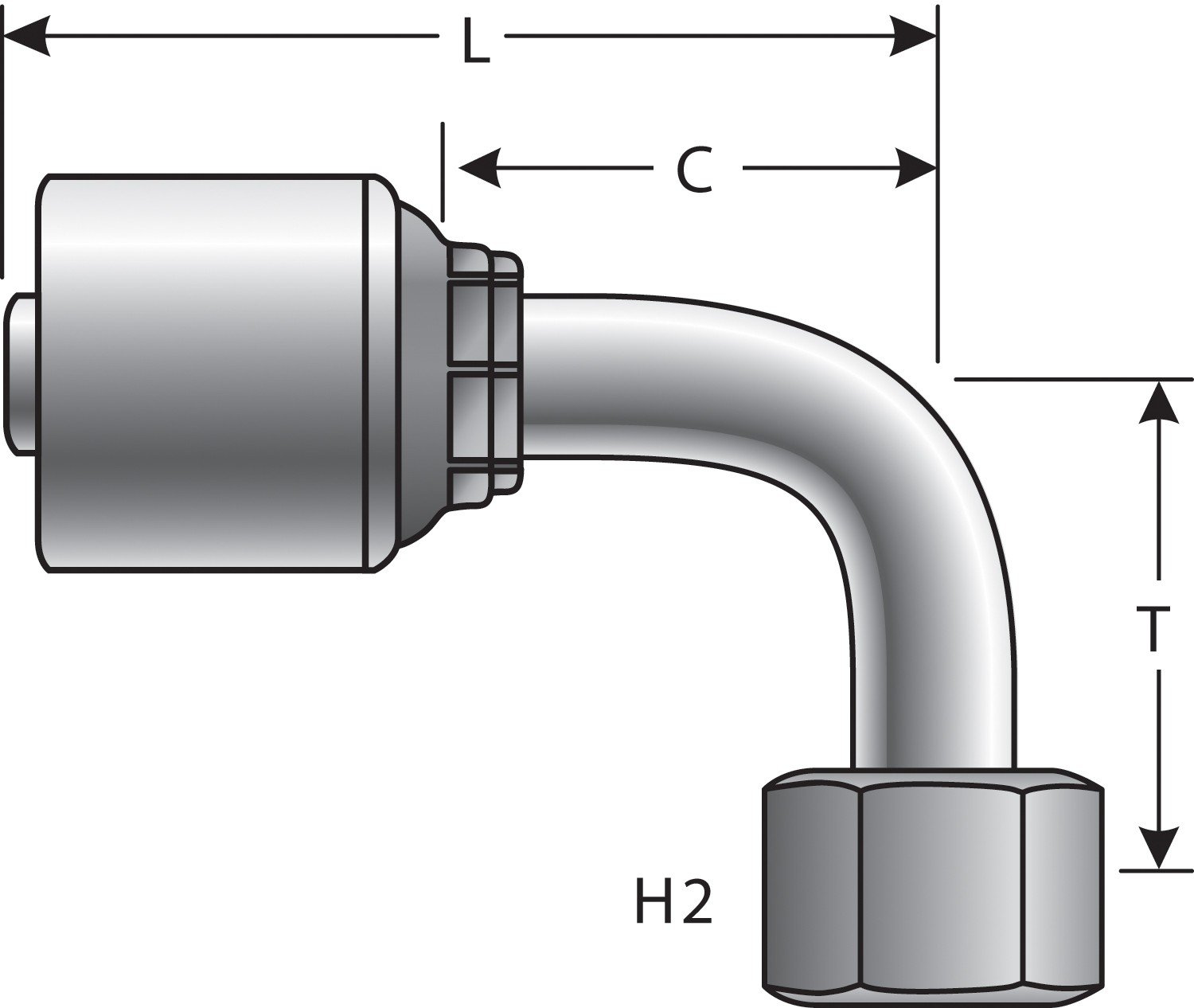 Female British Standard Parallel Pipe O-Ring Swivel - 90 Bent Tube (MegaCrimp)