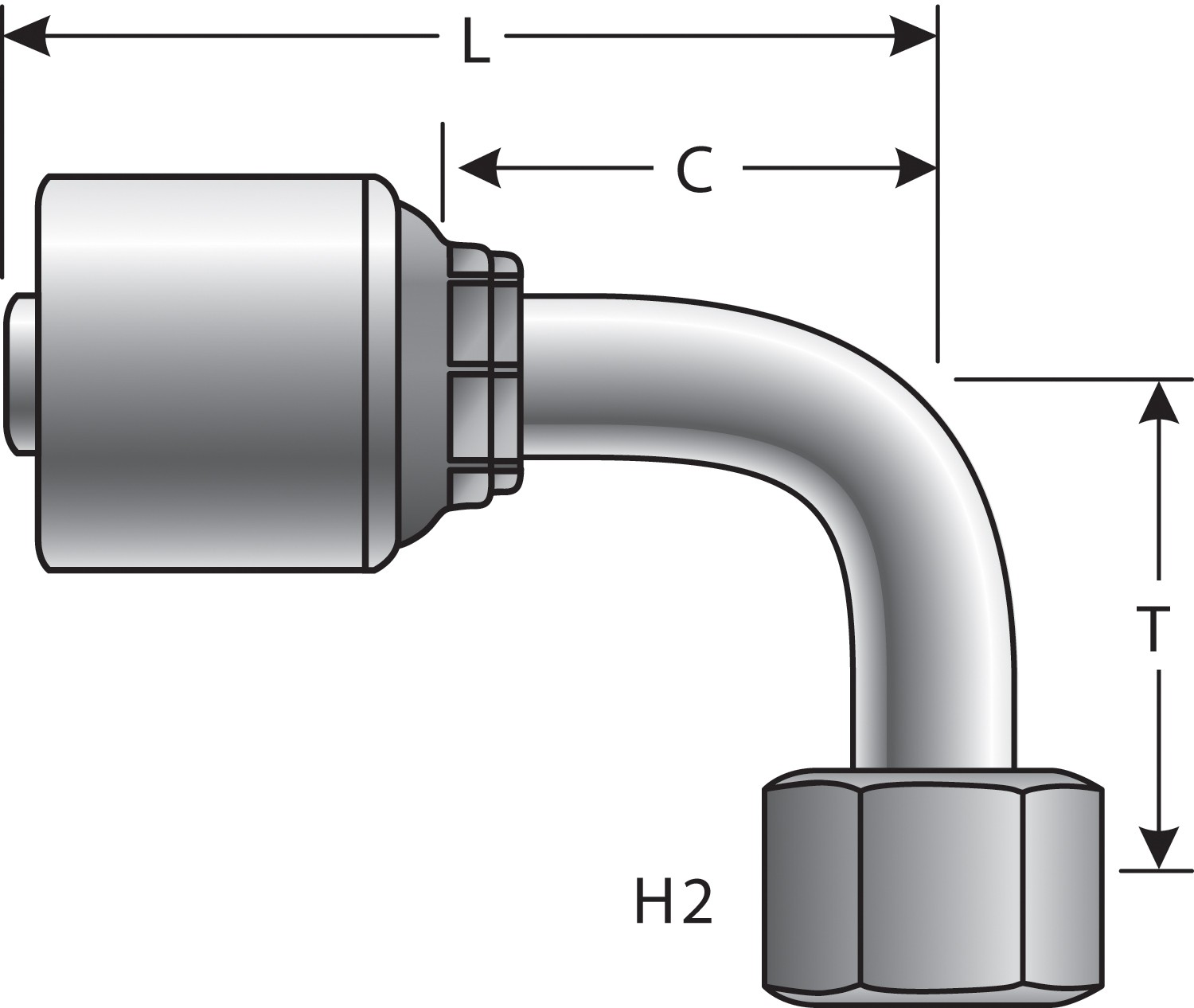 Female British Standard Parallel Pipe O-Ring Swivel - 90 Bent Tube (MegaCrimp)