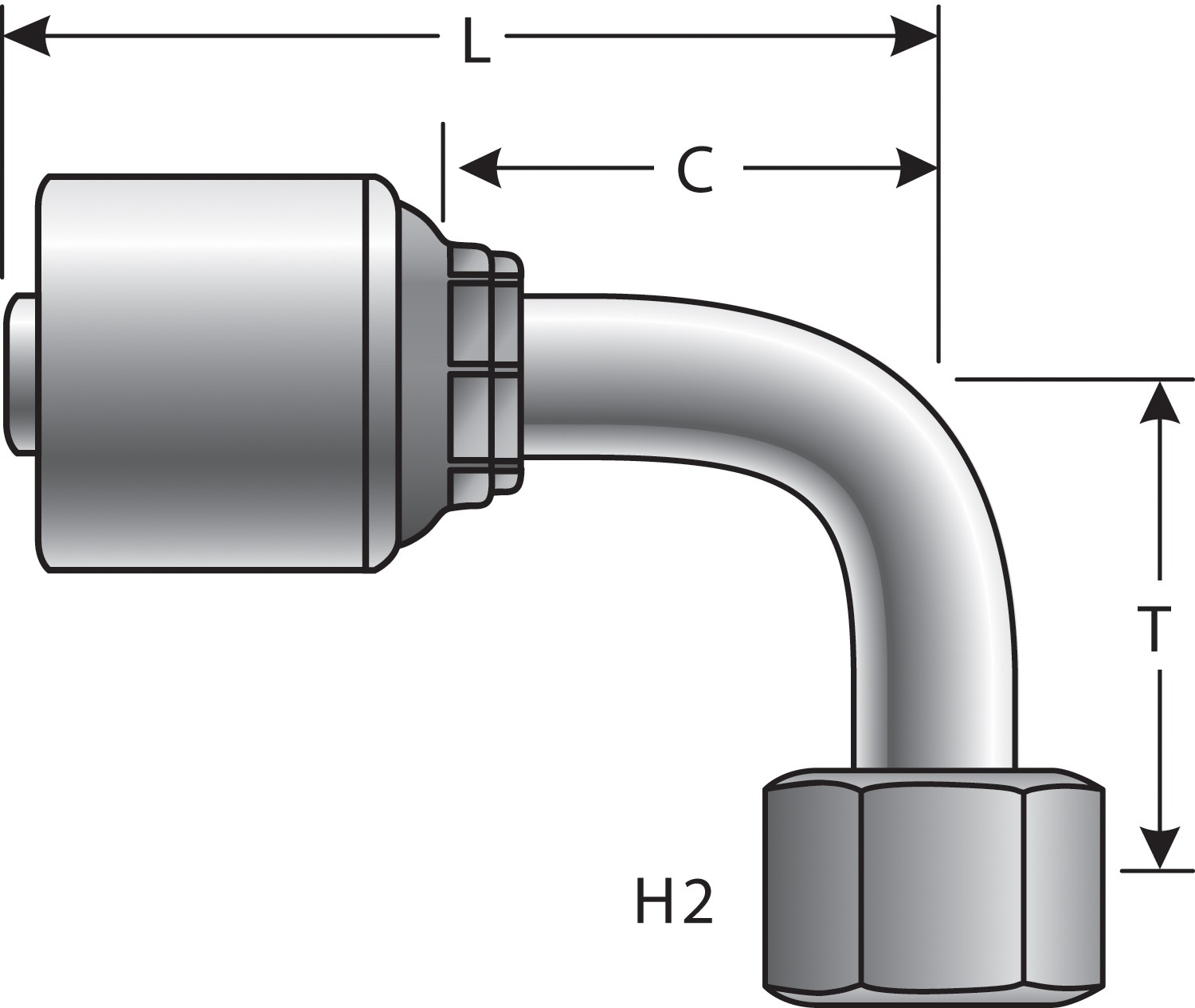 Female British Standard Parallel Pipe O-Ring Swivel - 90 Bent Tube (MegaCrimp)