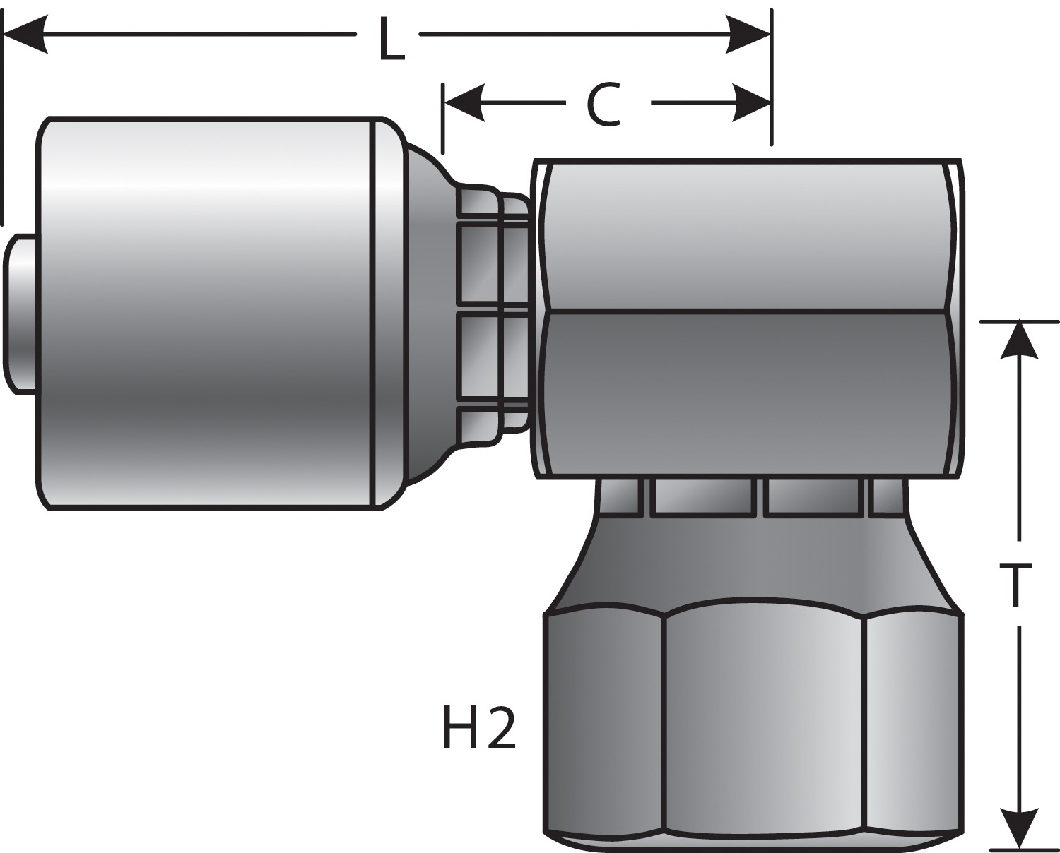 Female British Standard Parallel Pipe O-Ring Swivel - 90 Block (MegaCrimp)