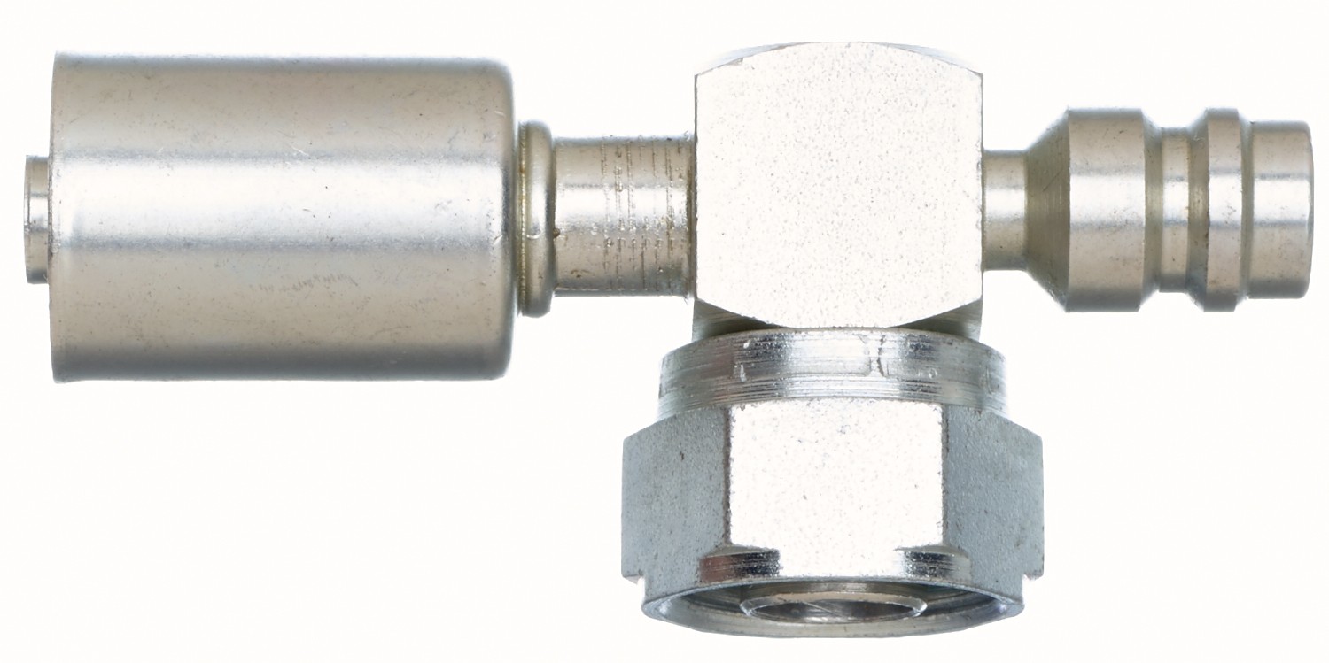 Compressor Female Tube O-Ring Nut w/ 134a Svc Port-90 Block-Stl (PolarSeal ACA)