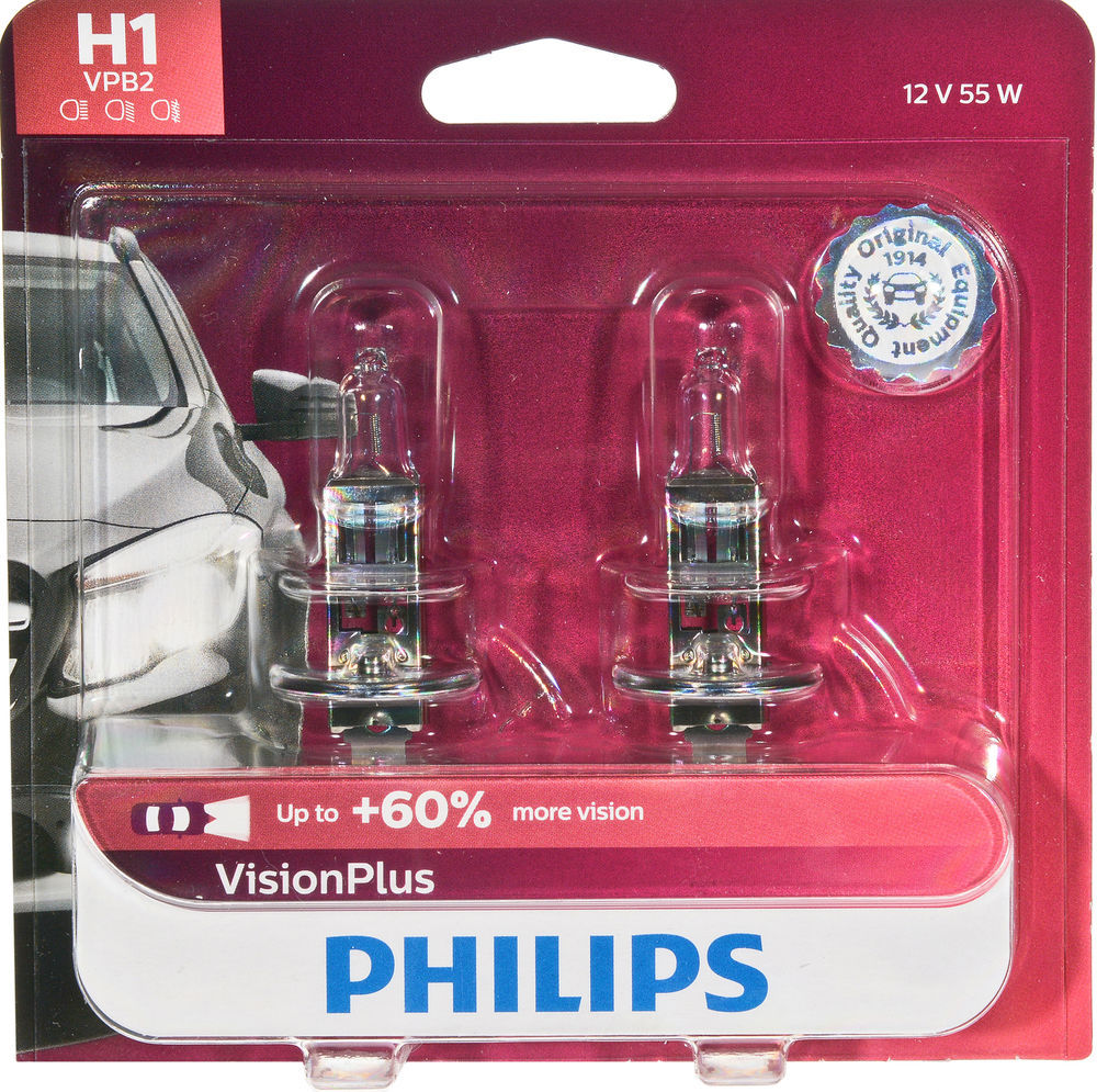 Philips H1 VisionPlus Headlight Bulbs (Pair)