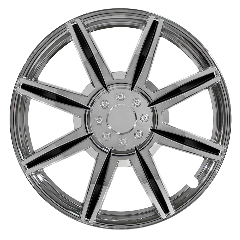 Pilot Automotive Chrome 8 Spoke 16" Wheel Cover with Black Inserts, (Set of 4)