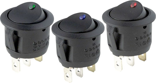 Pilot LED Round Rocker Switches - Color:Green