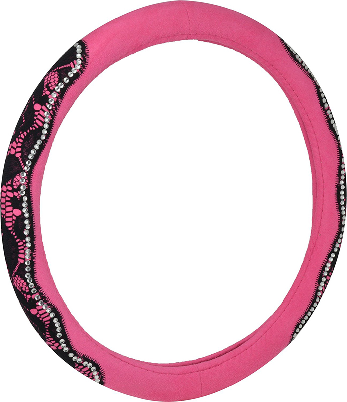 Pink Floral Lace Glitter Steering Wheel Cover