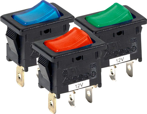 Pilot Illuminated Mini Rocker Switches - Color :Green
