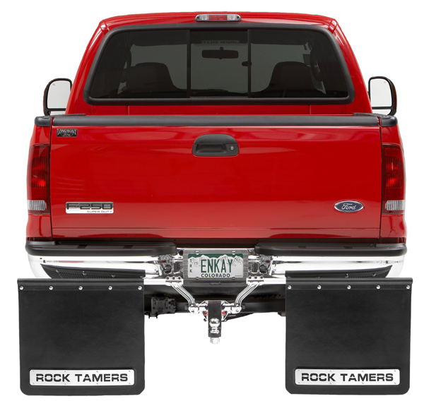 Rock Tamers� Removable & Adjustable Hitch Mounted Black Mudflaps