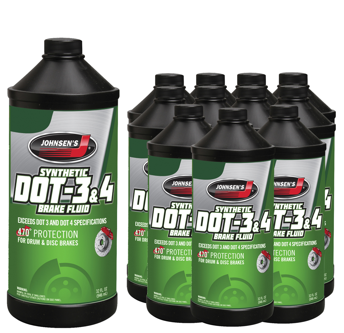 Johnsen's Premium Synthetic DOT 4 Brake Fluid - 12 Pack (32 oz)