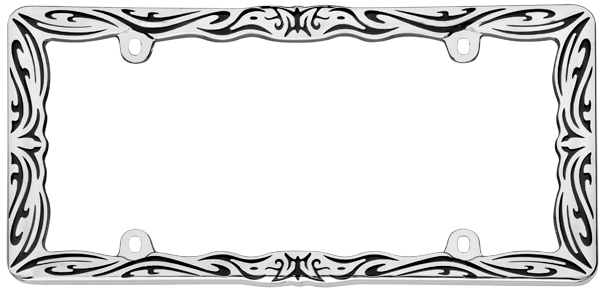 Black/Chrome Tribal II Print License Plate Frame