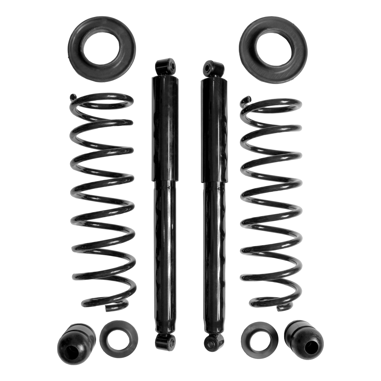 Unity Automotive Rear Coil Springs (2) Rear Shock Absorbers (2) Small Isolators (2) Large Isolators (2) Bump Stops and Hardware - 30-518100-KIT