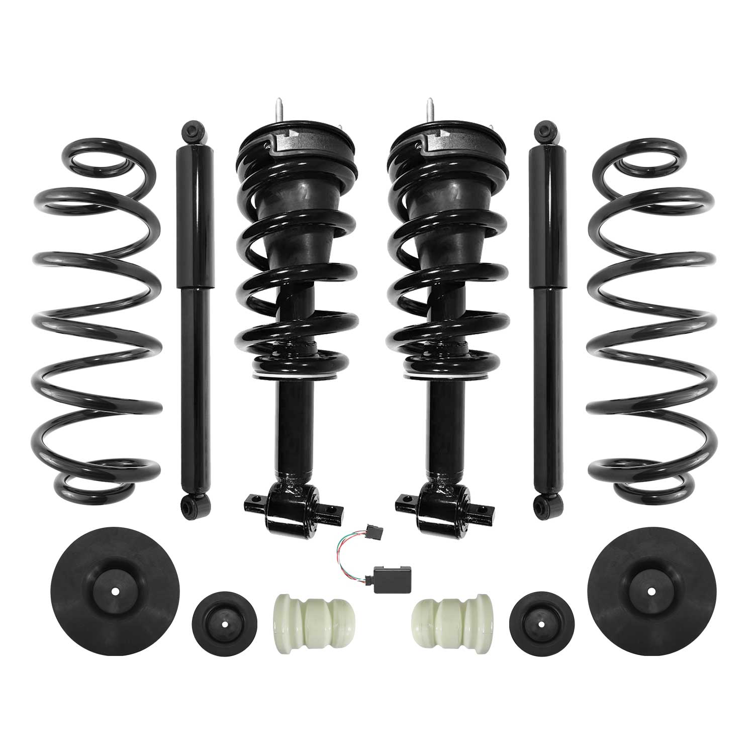 Unity Automotive Front Complete Strut Assemblies (2) Rear Coil Springs with Mounting Hardware (2) Rear Gas Shock Absorbers (2) Resistors - 4-0151000-KIT