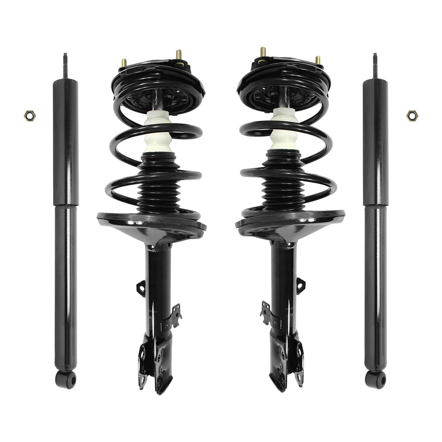 Unity Automotive Front Complete Strut Assemblies, (2) Rear Shock Absorbers - 4-11257-259820-001