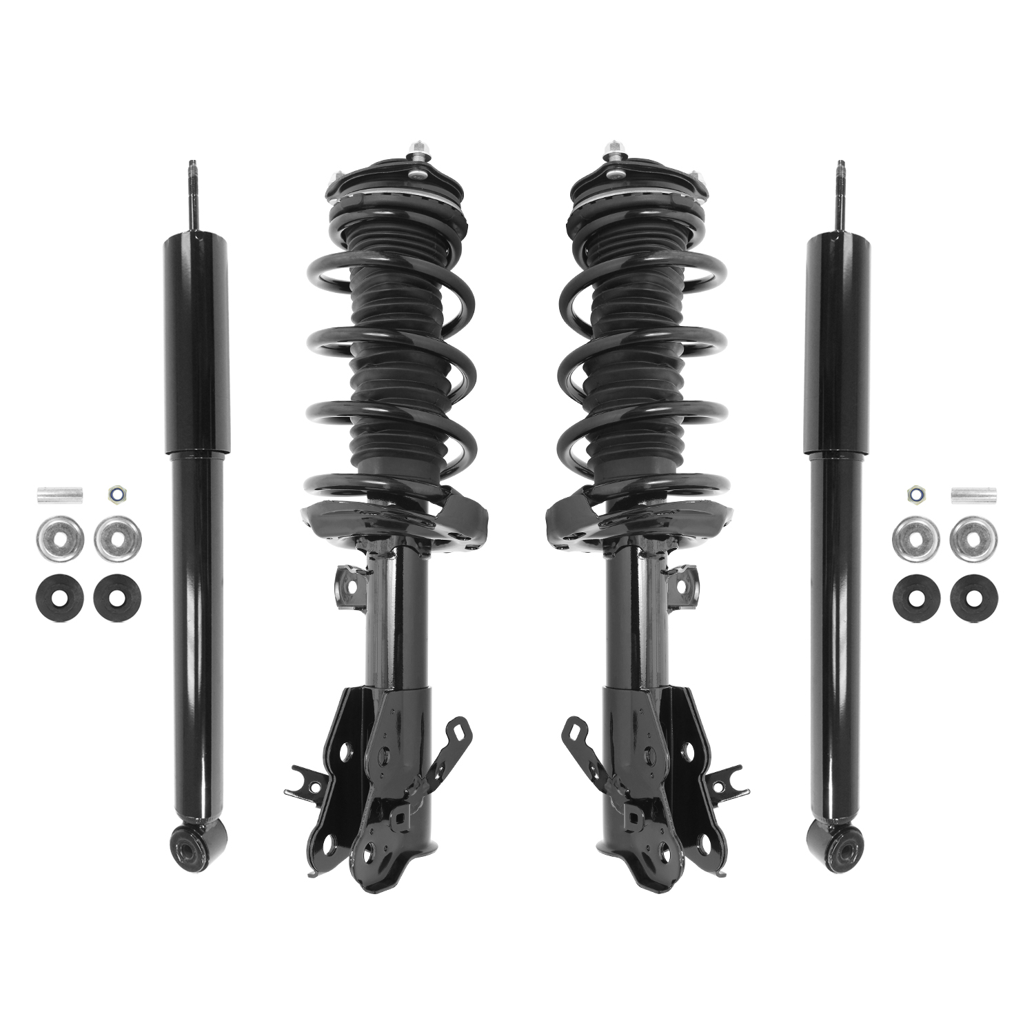 Unity Automotive Front Complete Strut Assemblies, (2) Rear Shock Absorbers - 4-11325-253080-001