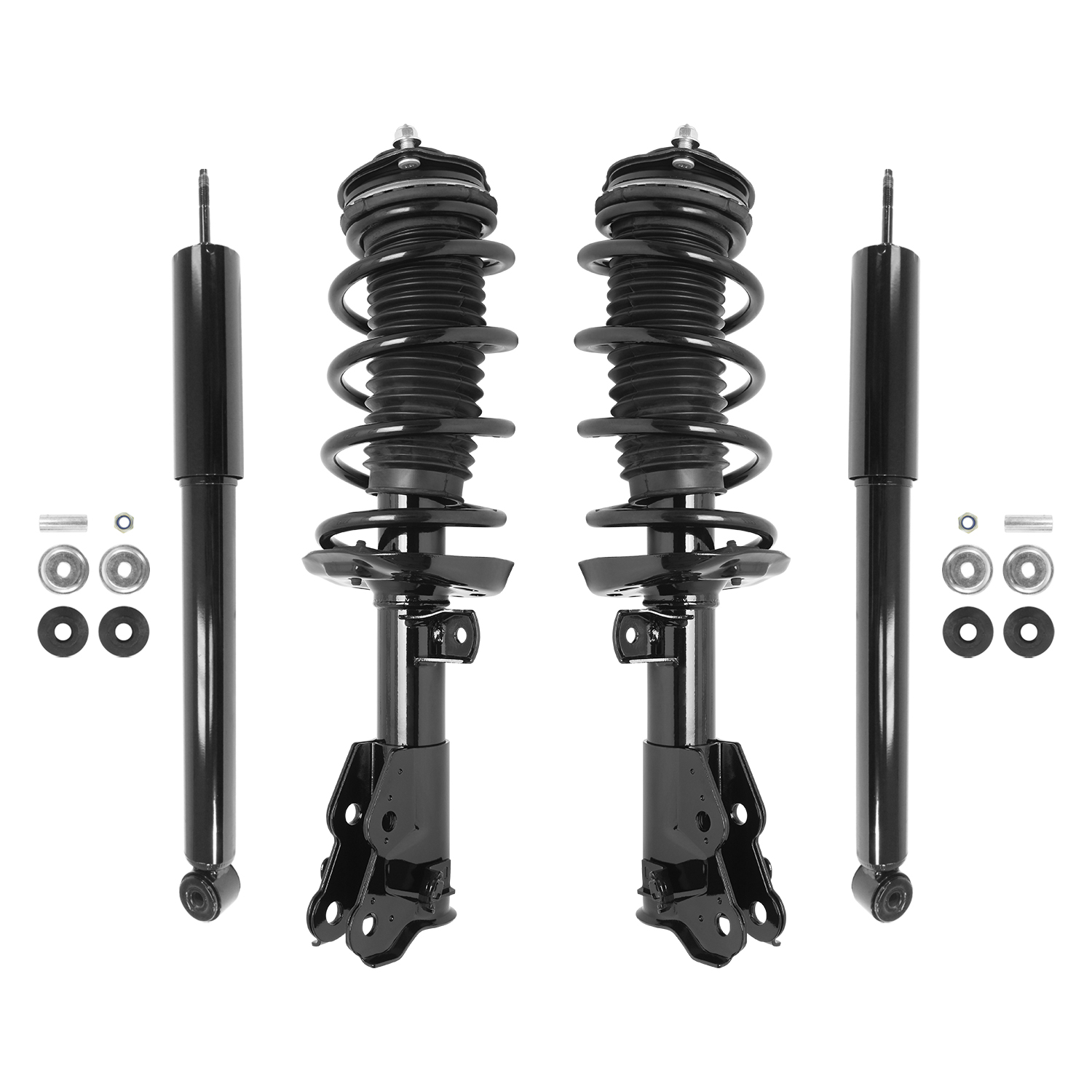Unity Automotive Front Complete Strut Assemblies, (2) Rear Shock Absorbers - 4-11327-253070-001