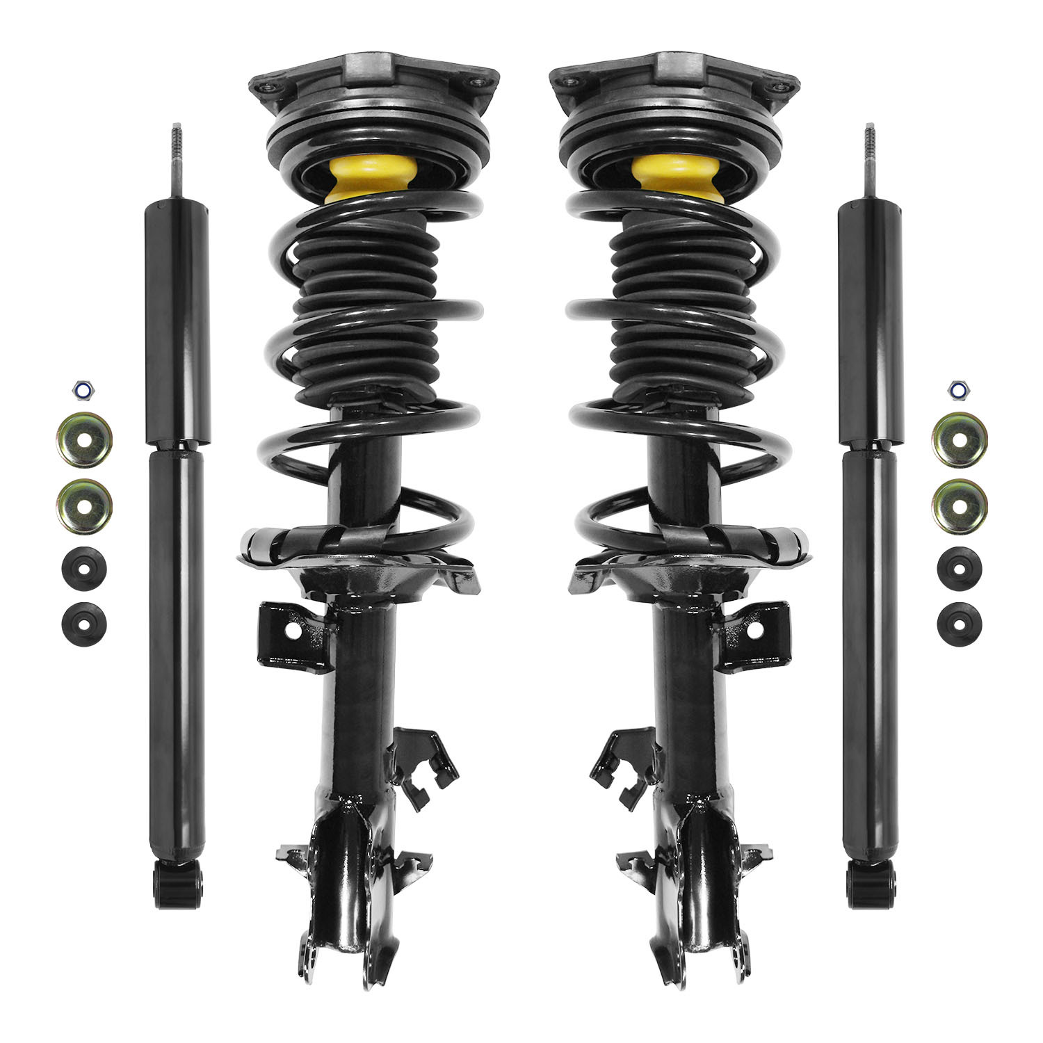 Unity Automotive Front Complete Strut Assemblies, (2) Rear Shock Absorbers - 4-11353-255700-001