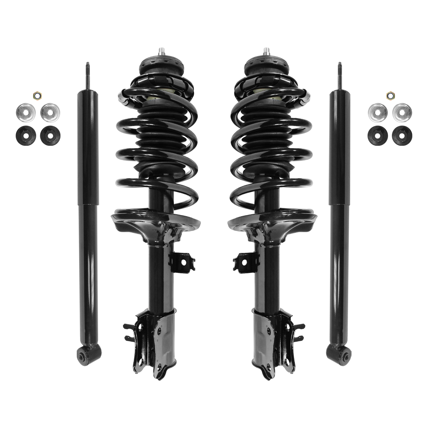 Unity Automotive Front Complete Strut Assemblies, (2) Rear Shock Absorbers - 4-11403-251190-001