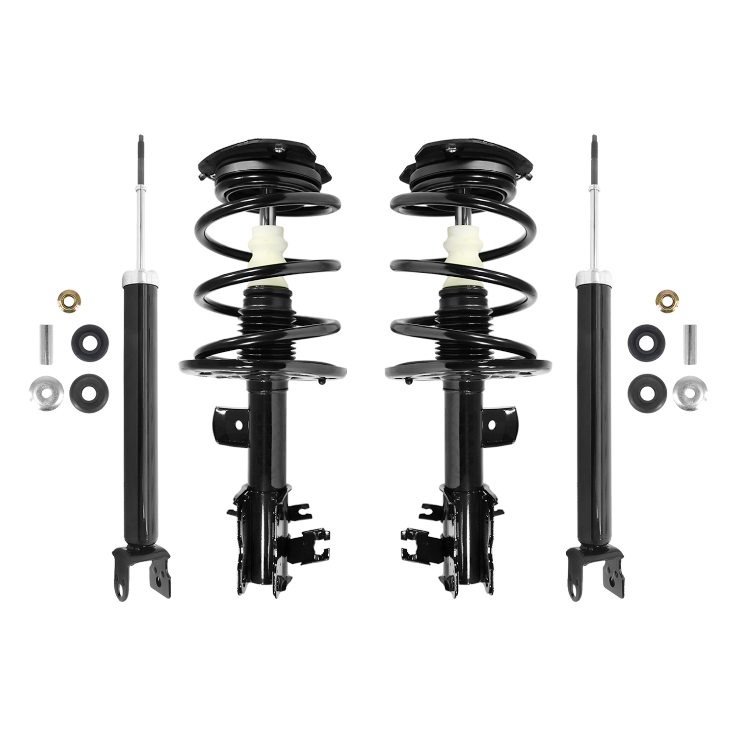Unity Automotive Front Complete Strut Assemblies, (2) Rear Shock Absorbers - 4-11595-255030-001