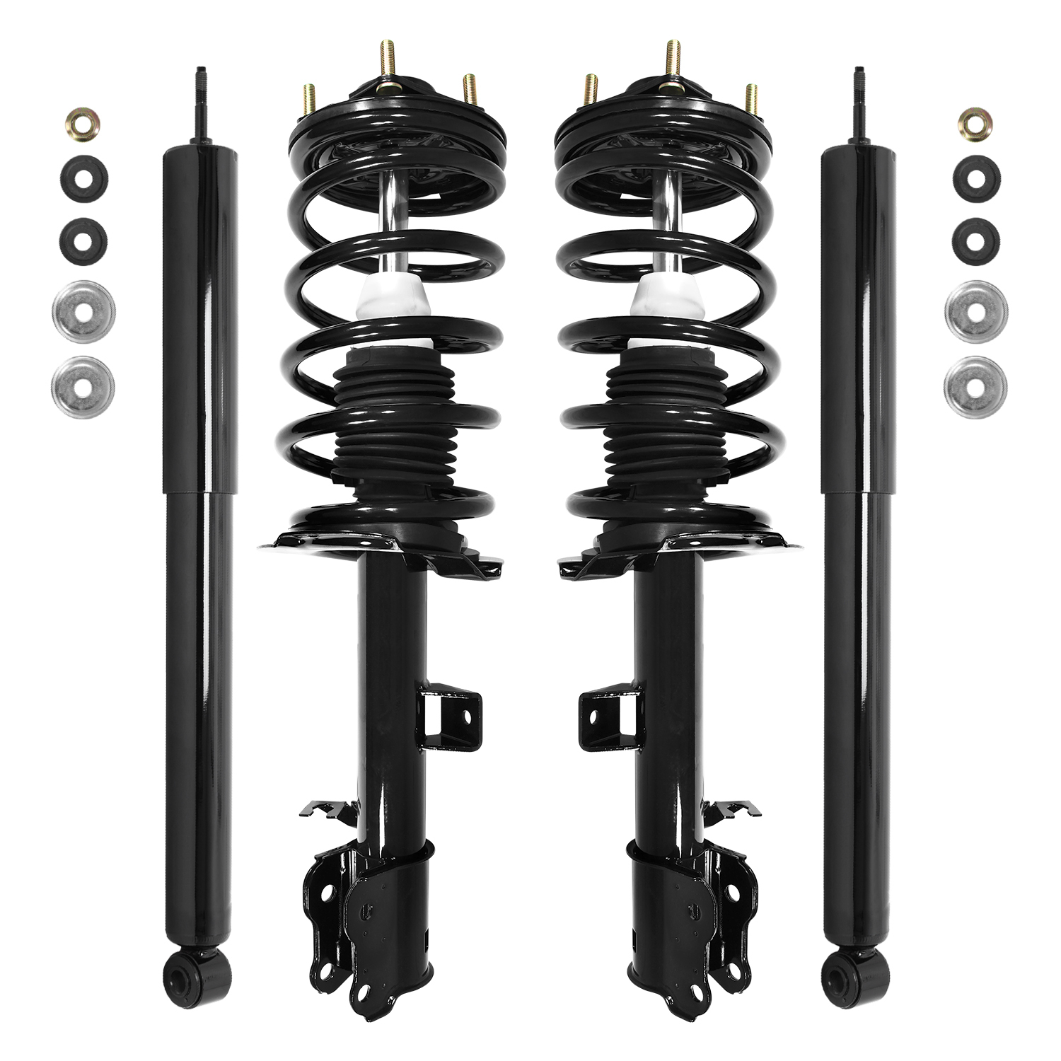 Unity Automotive Front Complete Strut Assemblies, (2) Rear Shock Absorbers - 4-11621-252010-001