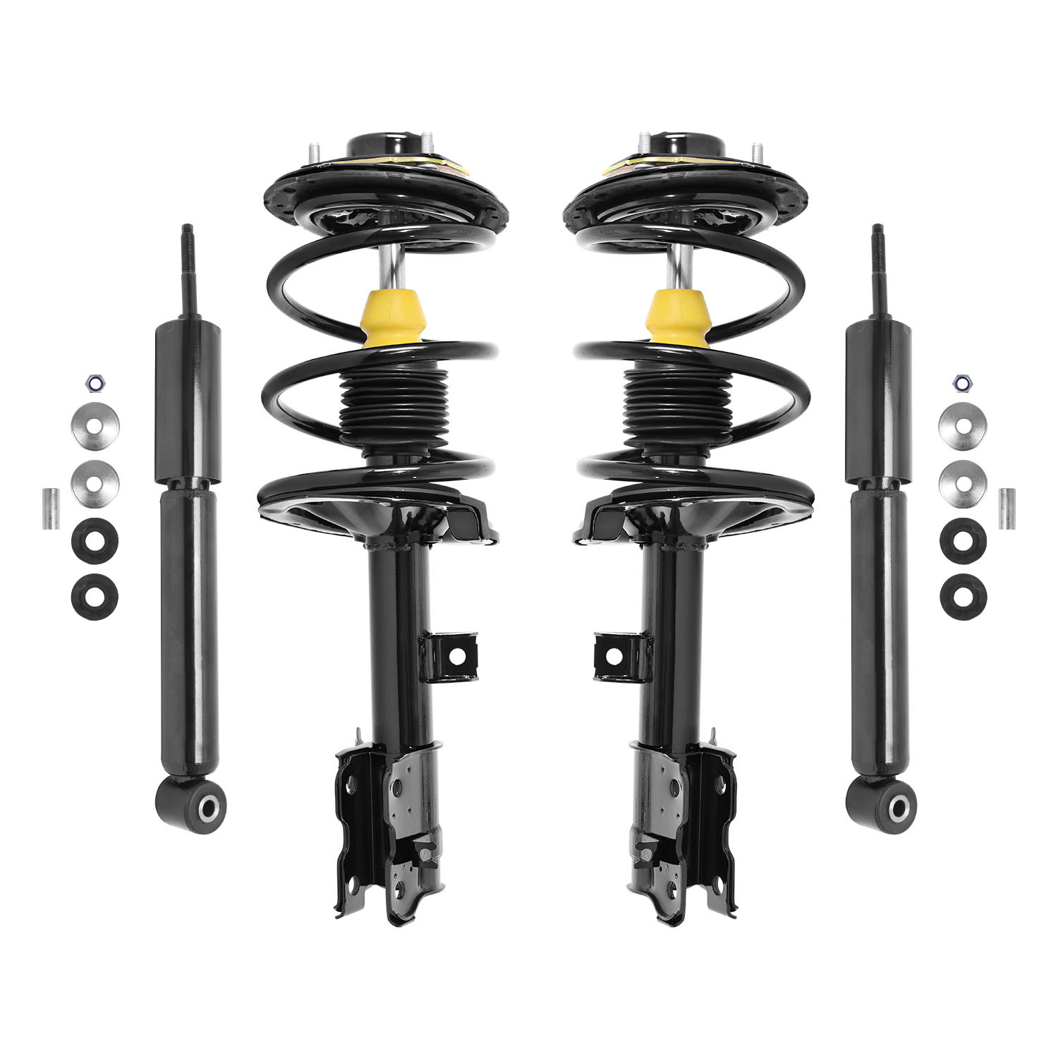 Unity Automotive Front Complete Strut Assemblies, (2) Rear Shock Absorbers - 4-11761-255600-001