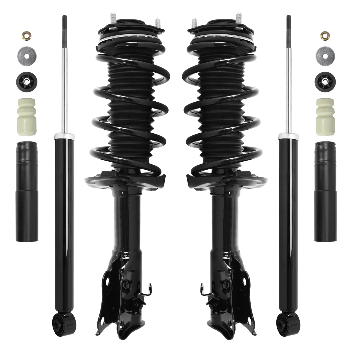 Unity Automotive Front Complete Strut Assemblies, (2) Rear Shock Absorbers - 4-11813-253040-001