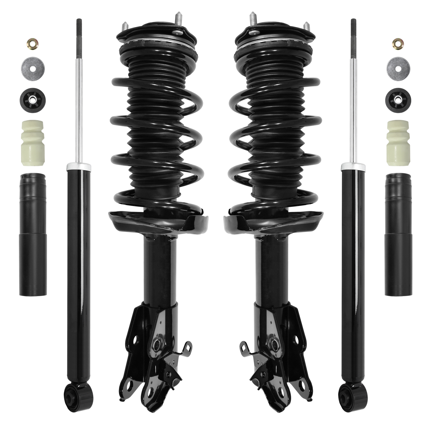 Unity Automotive Front Complete Strut Assemblies, (2) Rear Shock Absorbers - 4-11815-253040-001