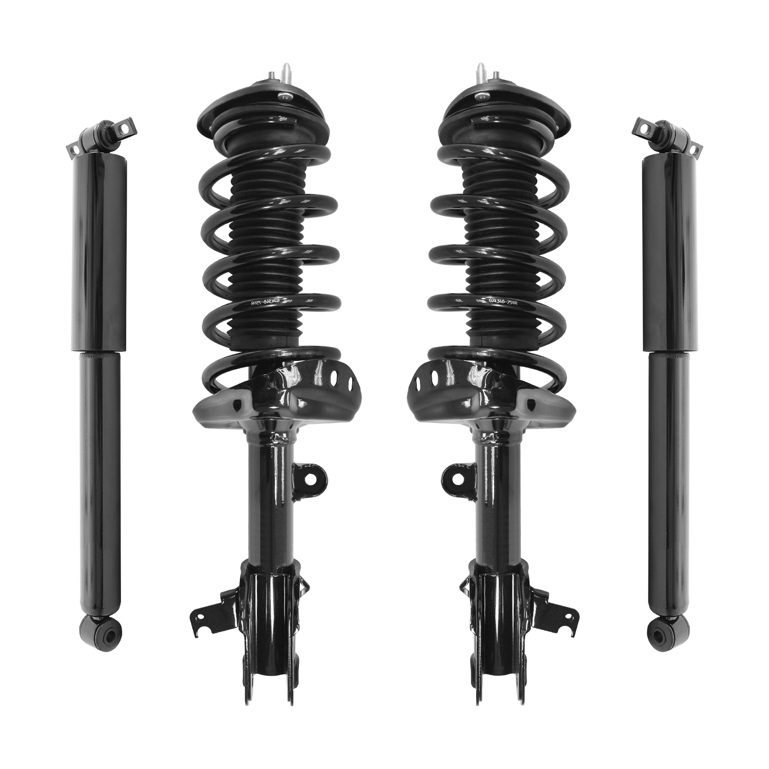Unity Automotive Front Complete Strut Assemblies, (2) Rear Shock Absorbers - 4-11901-250050-001