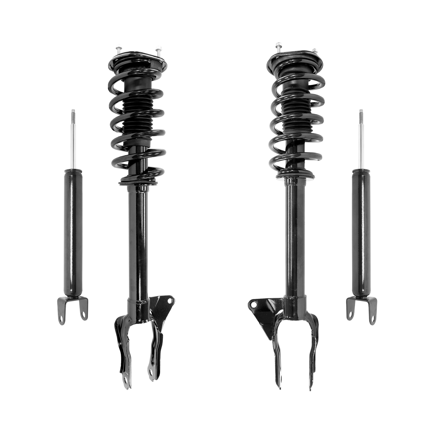 Unity Automotive Front Complete Strut Assemblies, (2) Rear Shock Absorbers - 4-13501-256500-001