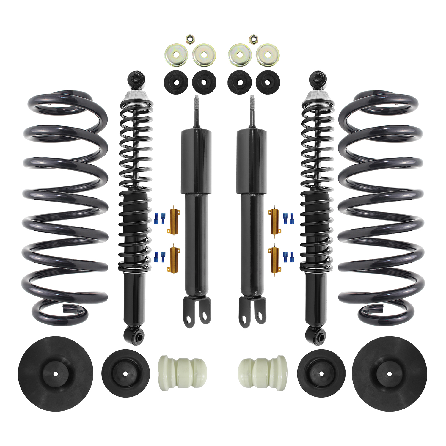 Unity Automotive Front Shock Absorbers (2) Rear Coil Over Shock Absorbers (2) Rear Coil Springs (4) Isolators (2) Bump Stops - 4-22-115000-ESV