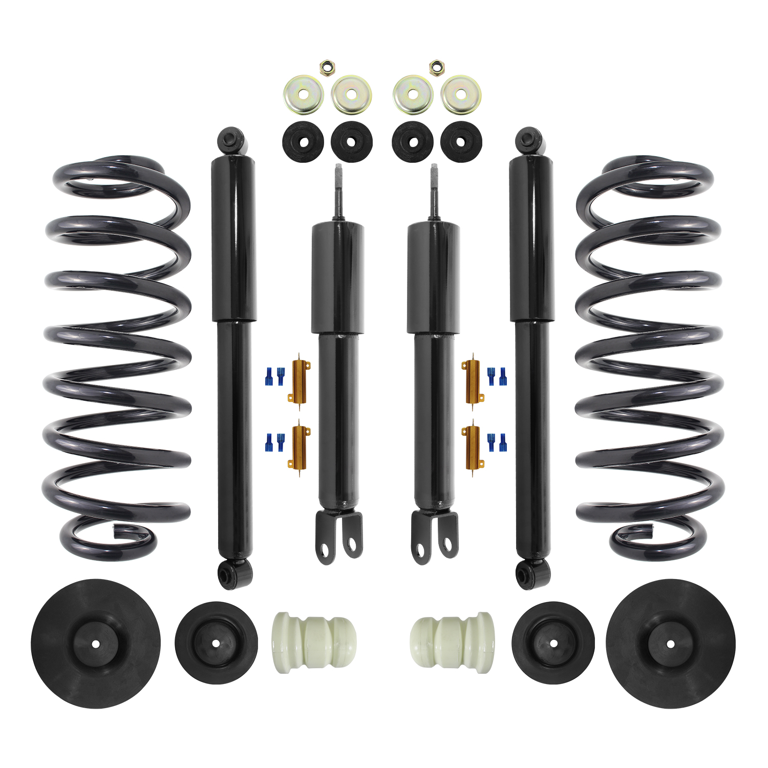 Unity Automotive Front Shock Absorbers, (2) Rear Coil Springs, (4) Isolators, (2) Bump Stops - 4-22-115000
