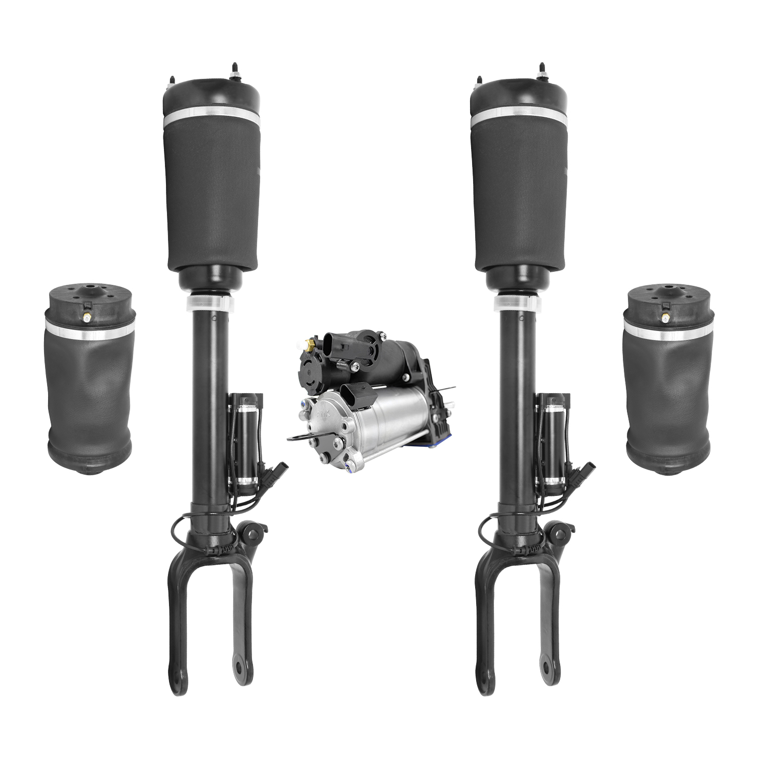 Unity Automotive Front Electronic Air Strut Assemblies, (2) Rear Air Springs/Bags, (1) Air Suspension Compressor - 4-28-112900-15-512900-C