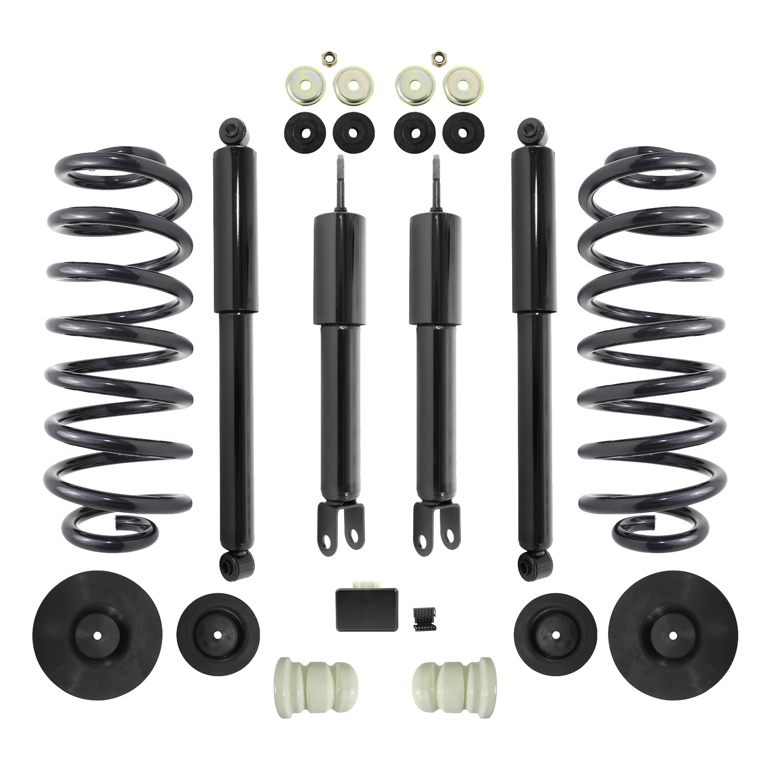Unity Automotive Front Gas Shocks (2) Rear Coil Springs with Mounting Hardware, (2) Rear Gas Shock Absorbers (4) Resistors - 4-30-015000-ESV-S