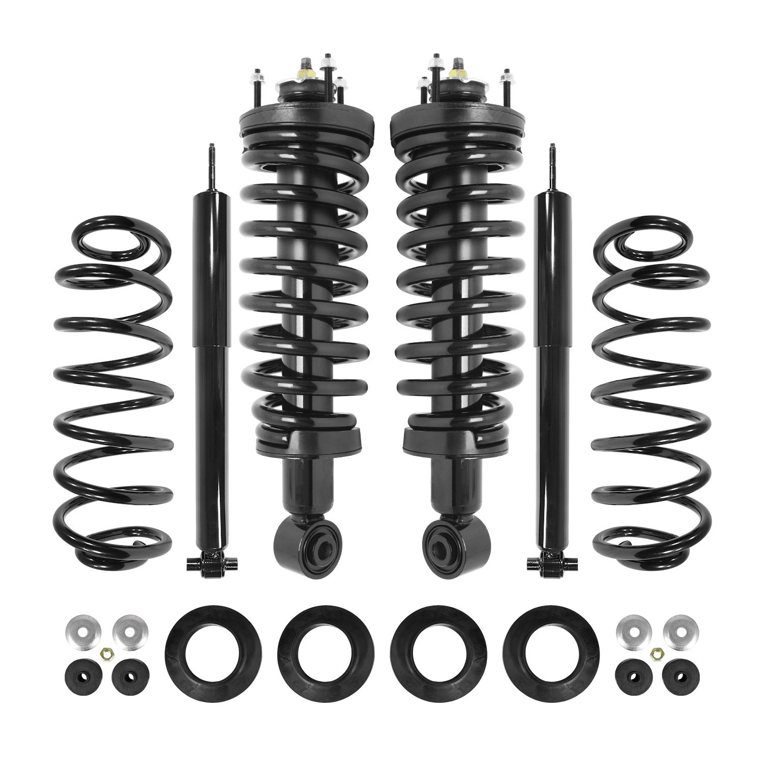 Unity Automotive Front Complete Strut Assemblies, (2) Rear Shock Absorbers, (2) Coil Springs, (4) Isolators - 4-61800C-65993C-001